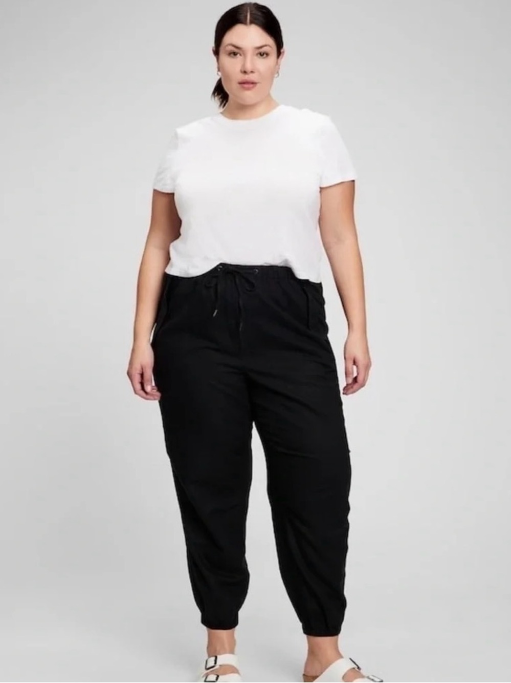 Gap High Rise Linen-Cotton Utility Joggers Black Minimalist Athleisure